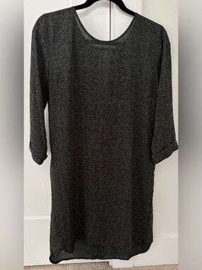 Women's Green Patterned Long-Sleeve Tunic Dress